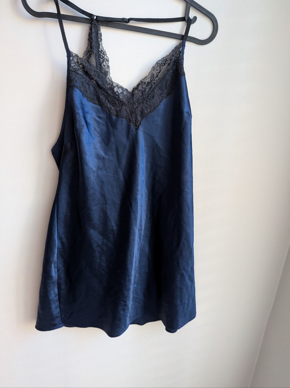 ⭐Navy Satin Lace-Trim Slip Dress